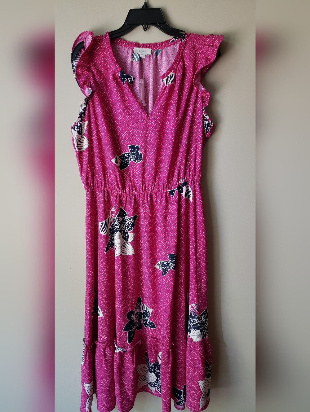 NWT LOFT Outlet Sleeveless Pink/White/Navy/Black Midi Dress w/Ruffled Hem